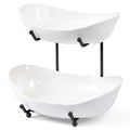 HBlife Fruit Bowl for Kitchen Counter - 2 Tier Ceramic Fruit Bowl with Metal Stand, Tiered Fruit Basket for Kitchen Counter, Serving Platters Serving Trays for Party