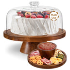 HBlife Cake Stand with Lid (16.5"), Multifunctional Cake Stand with Acrylic Dome, Rectangular Bamboo 2-in-1 Cake Plate Display Stand with Cover for Baking Gifts, Birthday Kitchen Parties, Weddings