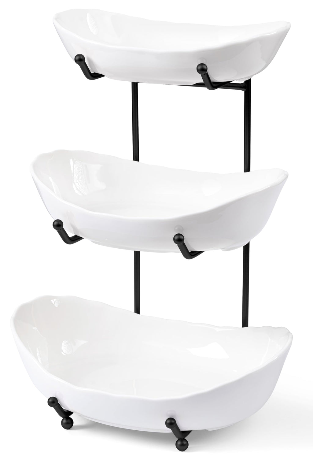 HBlife Fruit Bowl for Kitchen Counter - 3 Tier Ceramic Fruit Rack, Fruit Basket for Fresh Fruit&Veggies, Tiered Fruit Platter Serving Trays for Party