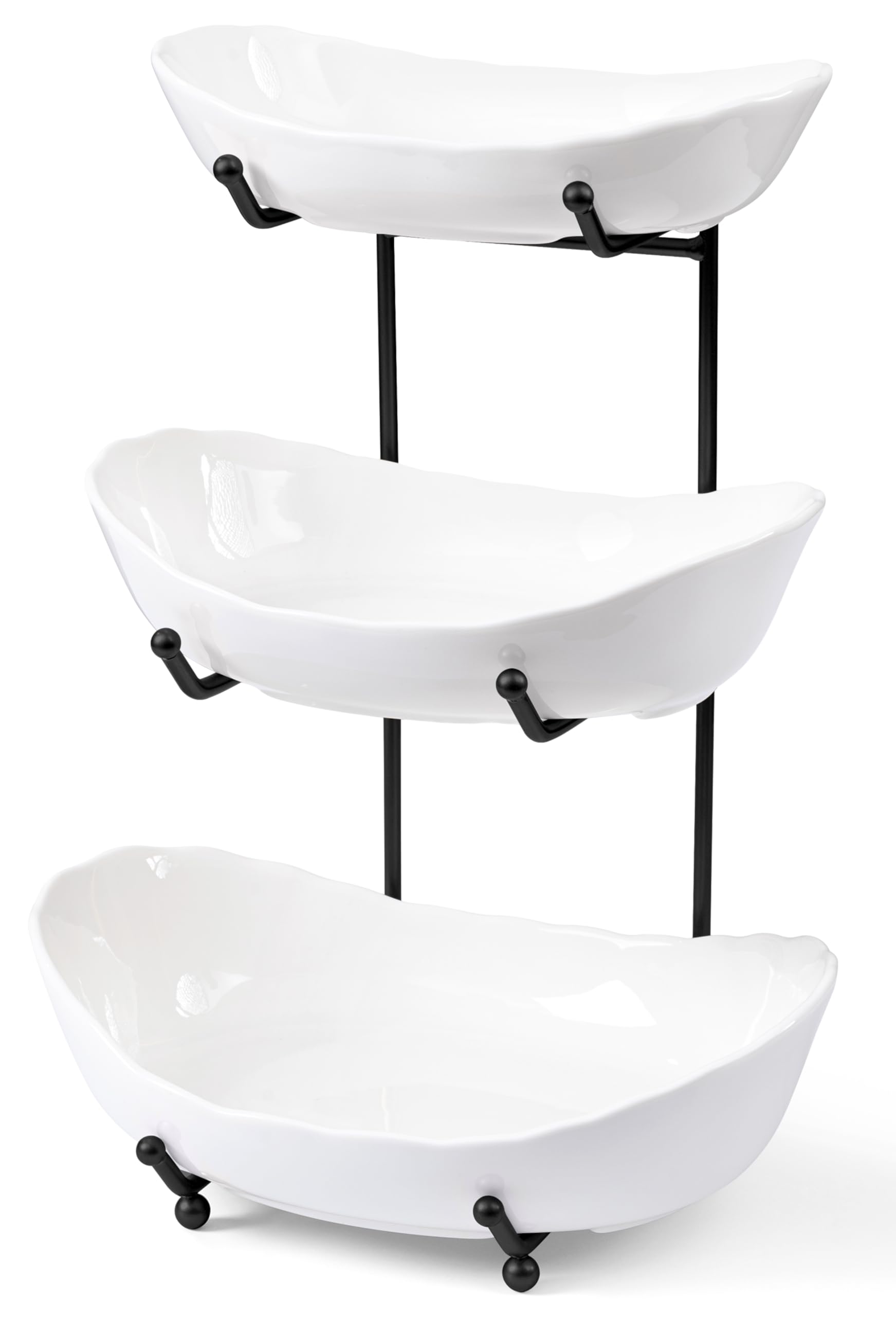 HBlife Fruit Bowl for Kitchen Counter - 3 Tier Ceramic Fruit Rack, Fruit Basket for Fresh Fruit&Veggies, Tiered Fruit Platter Serving Trays for Party