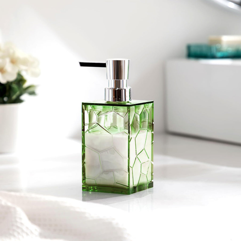 HBlife Bathroom Accessories Set, Sage Acrylic Bathroom Counter Set with Toothbrush Holder, Soap Dispenser, Tumbler, Soap Dish, Boho Modern Bathroom Accessories Decor, Ideal Gift Choice