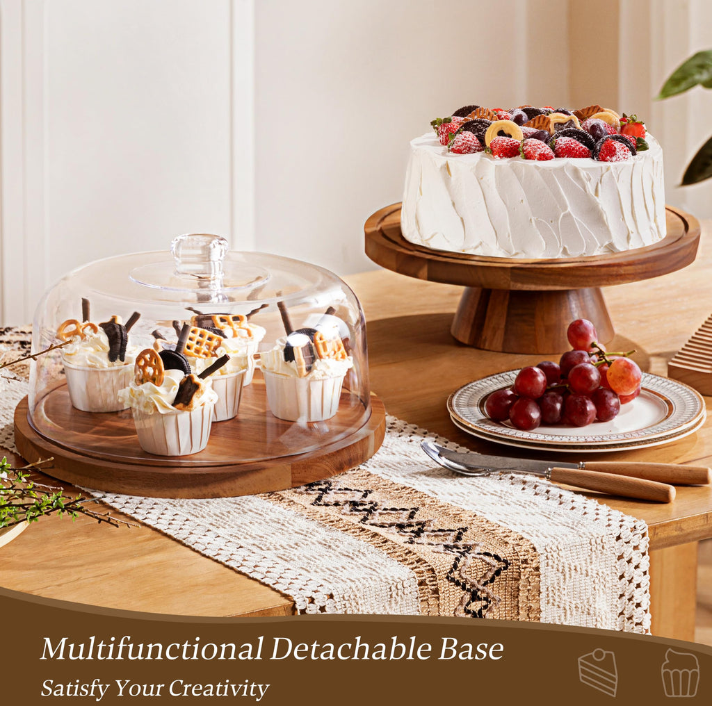 HBlife Cake Stand with Lid (16.5"), Multifunctional Cake Stand with Acrylic Dome, Rectangular Bamboo 2-in-1 Cake Plate Display Stand with Cover for Baking Gifts, Birthday Kitchen Parties, Weddings