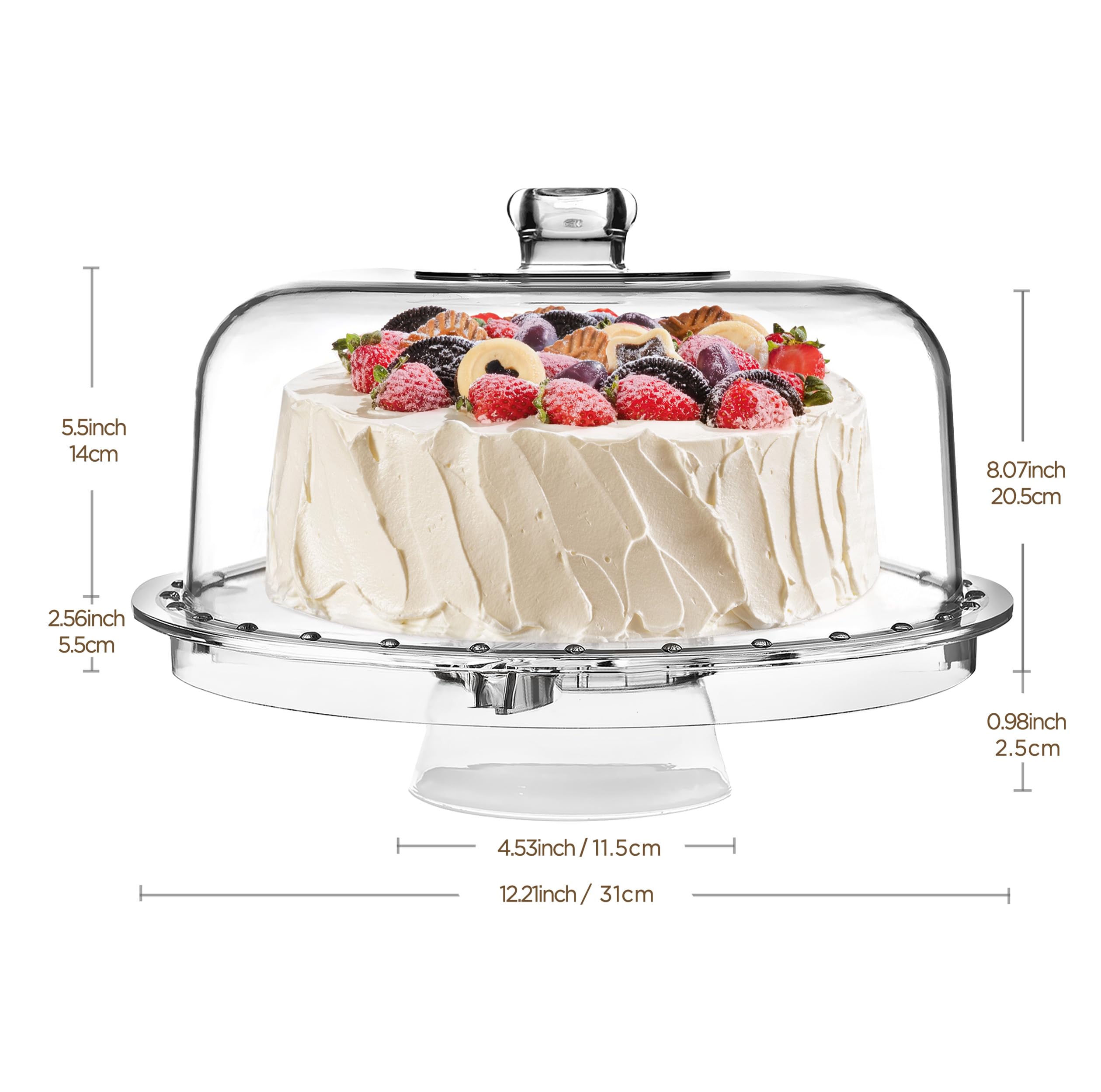 HBlife Cake Stand with Lid (16.5"), Multifunctional Cake Stand with Acrylic Dome, Rectangular Bamboo 2-in-1 Cake Plate Display Stand with Cover for Baking Gifts, Birthday Kitchen Parties, Weddings