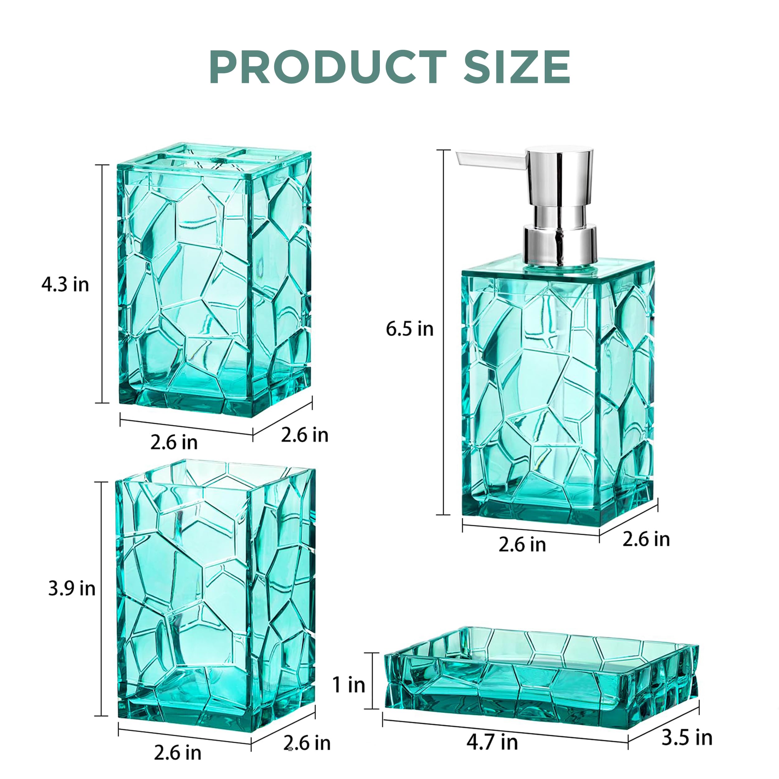 HBlife Bathroom Accessories Set, Sage Acrylic Bathroom Counter Set with Toothbrush Holder, Soap Dispenser, Tumbler, Soap Dish, Boho Modern Bathroom Accessories Decor, Ideal Gift Choice