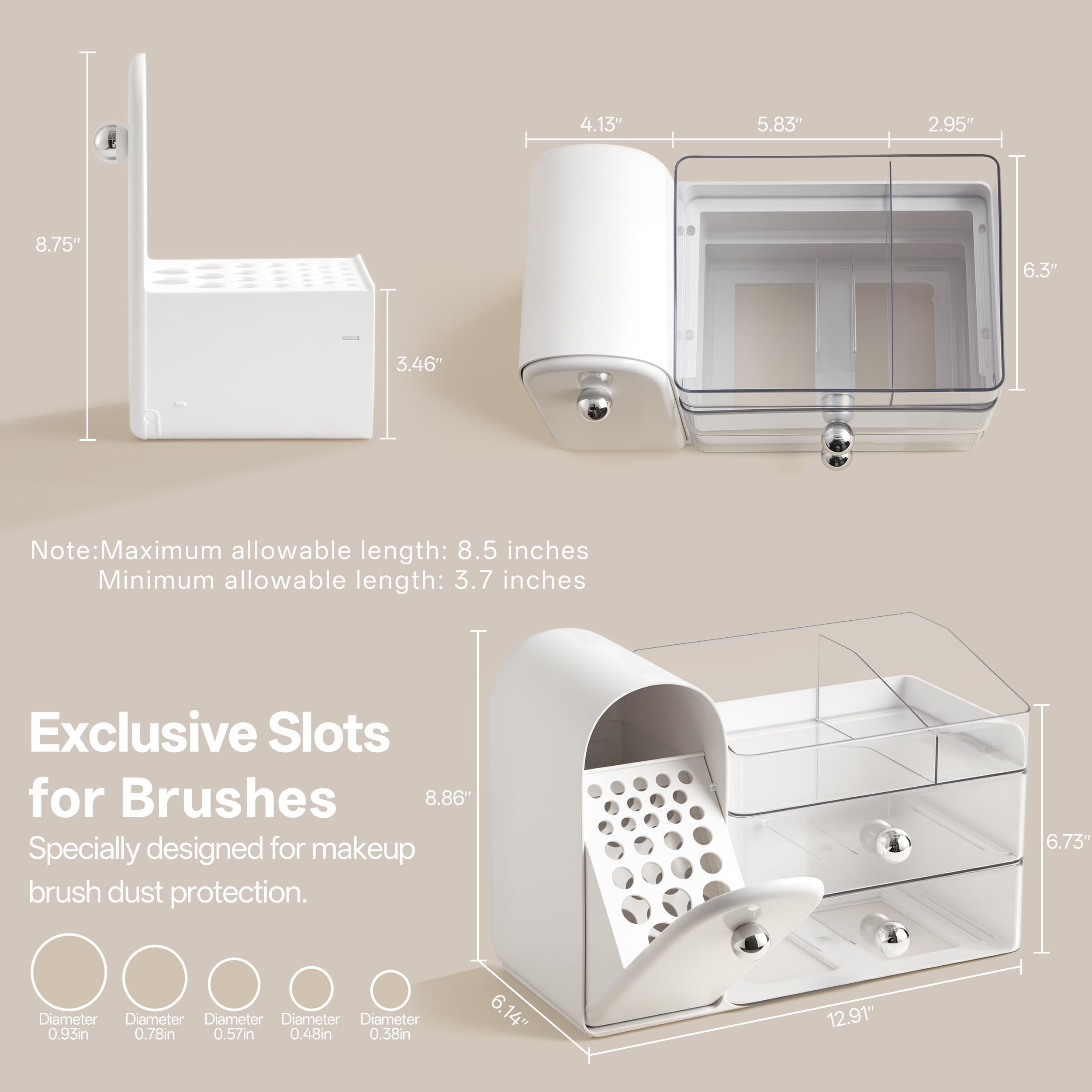 HBlife Makeup Organizer Countertop with Drawers, Vanity Organizers with Brush Holder, Bathroom Counter Organizer for Perfume, Nail Polishes, Lipsticks, Skincare and Eyeshadow Palettes