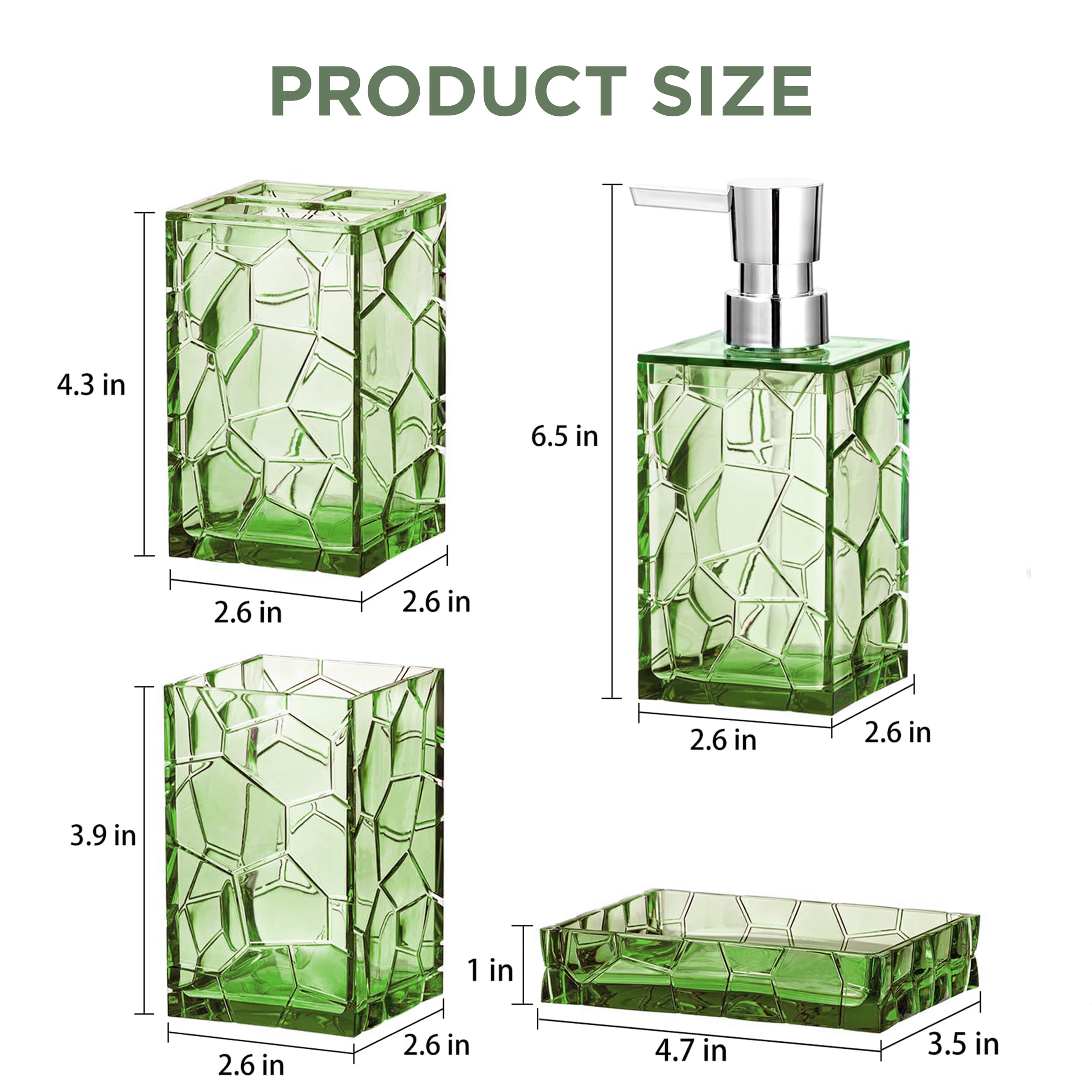 HBlife Bathroom Accessories Set, Sage Acrylic Bathroom Counter Set with Toothbrush Holder, Soap Dispenser, Tumbler, Soap Dish, Boho Modern Bathroom Accessories Decor, Ideal Gift Choice