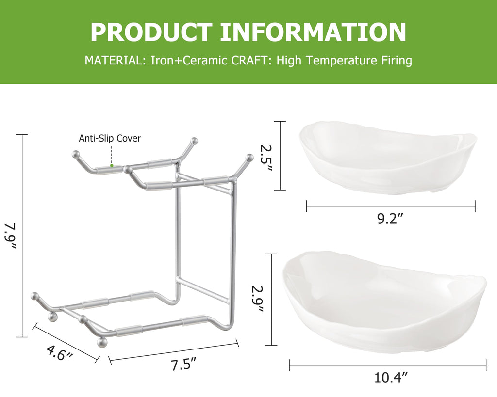 HBlife Fruit Bowl for Kitchen Counter - 2 Tier Ceramic Fruit Bowl with Metal Stand, Tiered Fruit Basket for Kitchen Counter, Serving Platters Serving Trays for Party
