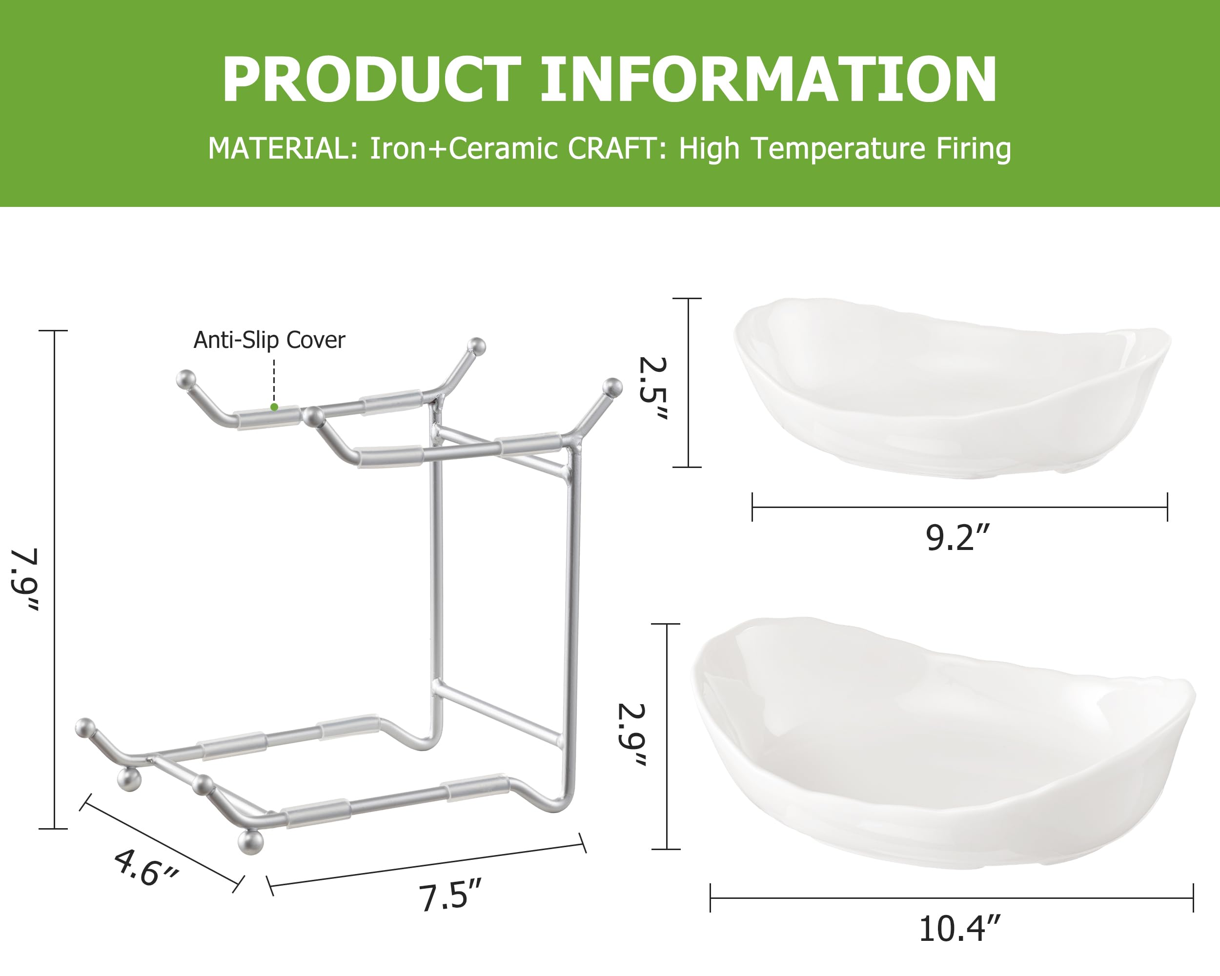 HBlife Fruit Bowl for Kitchen Counter - 2 Tier Ceramic Fruit Bowl with Metal Stand, Tiered Fruit Basket for Kitchen Counter, Serving Platters Serving Trays for Party