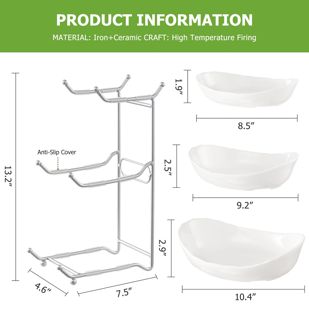 HBlife Fruit Bowl for Kitchen Counter - 3 Tier Ceramic Fruit Rack, Fruit Basket for Fresh Fruit&Veggies, Tiered Fruit Platter Serving Trays for Party