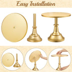 HBlife 3 PCS Gold Cake Stand Set (8"/10"/12" Plate) for 6-10 Inch Cakes, Dessert Table Display Set, Cupcake Stand for Party, Wedding, Birthday, Baby Shower, Anniversary (Metal)