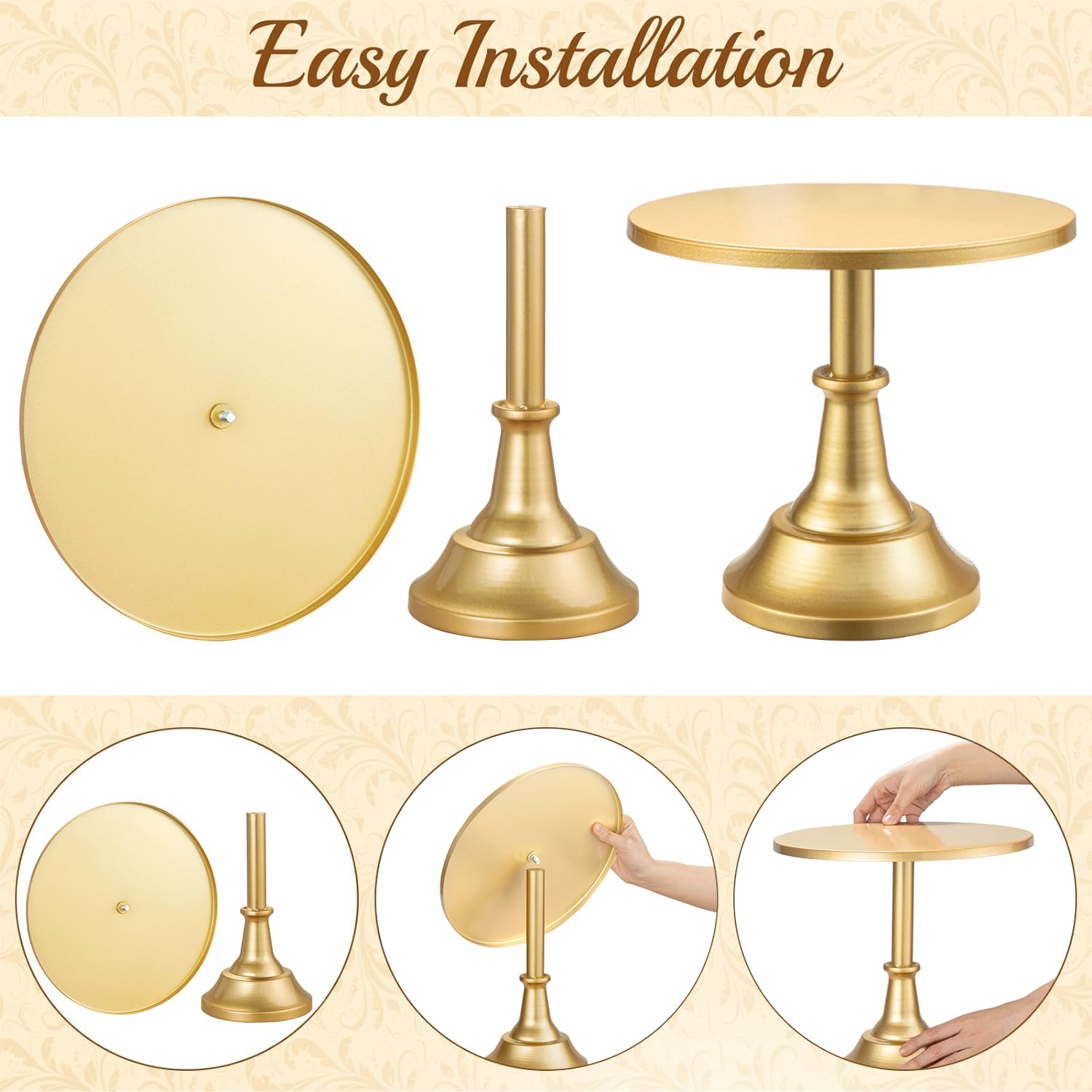 HBlife 3 PCS Gold Cake Stand Set (8"/10"/12" Plate) for 6-10 Inch Cakes, Dessert Table Display Set, Cupcake Stand for Party, Wedding, Birthday, Baby Shower, Anniversary (Metal)