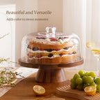 HBlife Cake Stand with Lid (16.5"), Multifunctional Cake Stand with Acrylic Dome, Rectangular Bamboo 2-in-1 Cake Plate Display Stand with Cover for Baking Gifts, Birthday Kitchen Parties, Weddings
