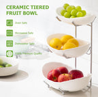 HBlife Fruit Bowl for Kitchen Counter - 3 Tier Ceramic Fruit Rack, Fruit Basket for Fresh Fruit&Veggies, Tiered Fruit Platter Serving Trays for Party