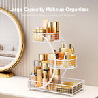 HBlife Makeup Organizer for Vanity, 3 Tier Metal Bathroom Countertop Organizers Skin Care Storage, Bathroom Counter Shelf Skincare Holder Perfume Cosmetic Display, White