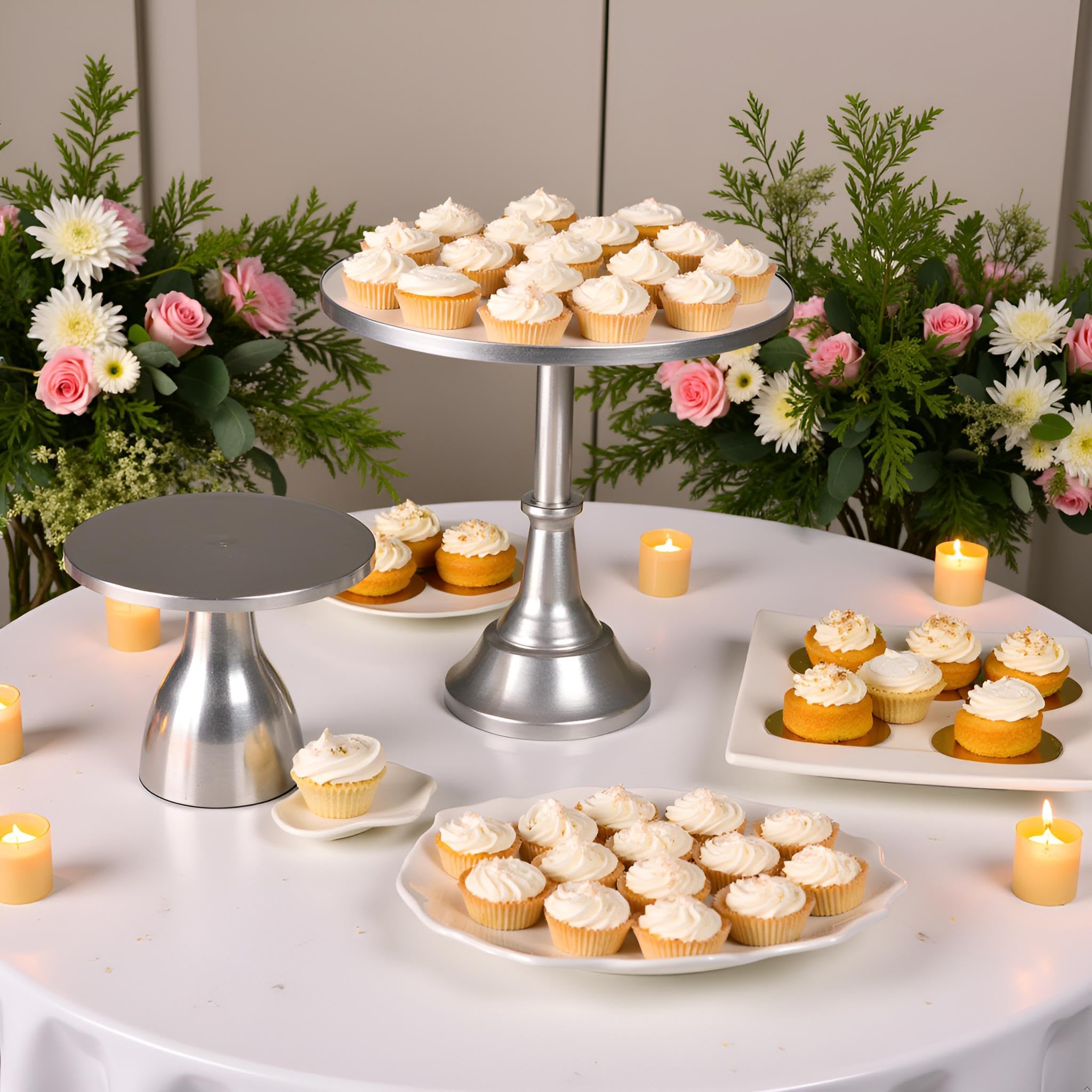 HBlife 3 PCS Gold Cake Stand Set (8"/10"/12" Plate) for 6-10 Inch Cakes, Dessert Table Display Set, Cupcake Stand for Party, Wedding, Birthday, Baby Shower, Anniversary (Metal)
