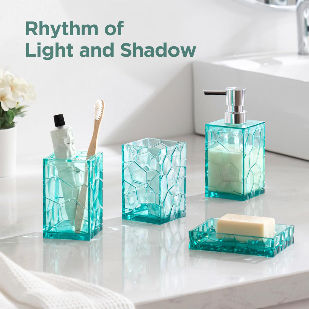 HBlife Bathroom Accessories Set, Sage Acrylic Bathroom Counter Set with Toothbrush Holder, Soap Dispenser, Tumbler, Soap Dish, Boho Modern Bathroom Accessories Decor, Ideal Gift Choice
