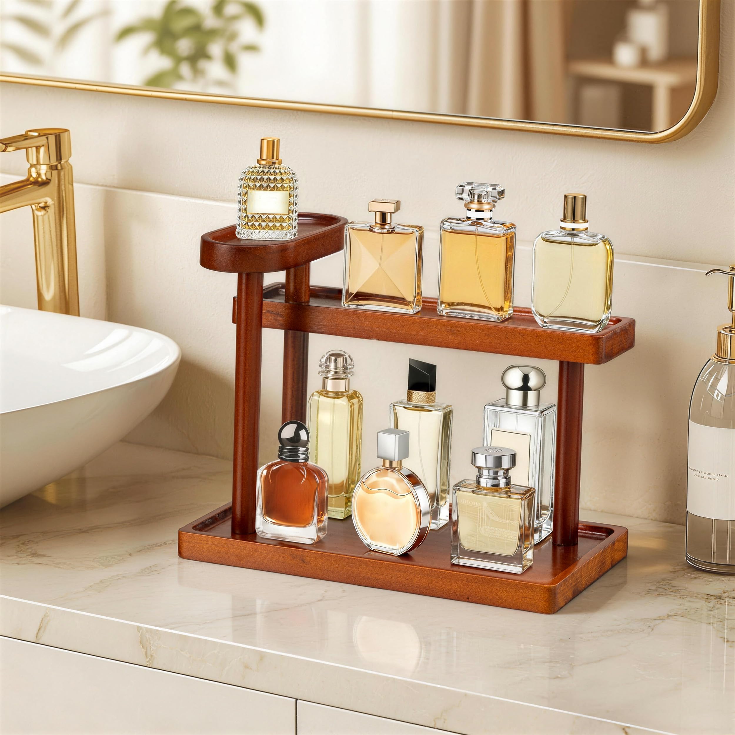 HBlife 3-Tier Cologne Organizer Stand Wooden Display 12.5 Inch Black