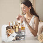 HBlife Makeup Organizer Countertop with Drawers, Vanity Organizers with Brush Holder, Bathroom Counter Organizer for Perfume, Nail Polishes, Lipsticks, Skincare and Eyeshadow Palettes