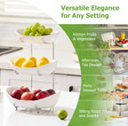 HBlife Fruit Bowl for Kitchen Counter - 3 Tier Ceramic Fruit Rack, Fruit Basket for Fresh Fruit&Veggies, Tiered Fruit Platter Serving Trays for Party
