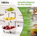 HBlife Fruit Bowl for Kitchen Counter - 3 Tier Ceramic Fruit Rack, Fruit Basket for Fresh Fruit&Veggies, Tiered Fruit Platter Serving Trays for Party