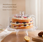 HBlife Cake Stand with Lid (16.5"), Multifunctional Cake Stand with Acrylic Dome, Rectangular Bamboo 2-in-1 Cake Plate Display Stand with Cover for Baking Gifts, Birthday Kitchen Parties, Weddings