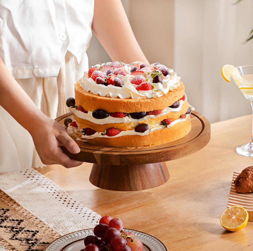 HBlife Cake Stand with Lid (16.5"), Multifunctional Cake Stand with Acrylic Dome, Rectangular Bamboo 2-in-1 Cake Plate Display Stand with Cover for Baking Gifts, Birthday Kitchen Parties, Weddings