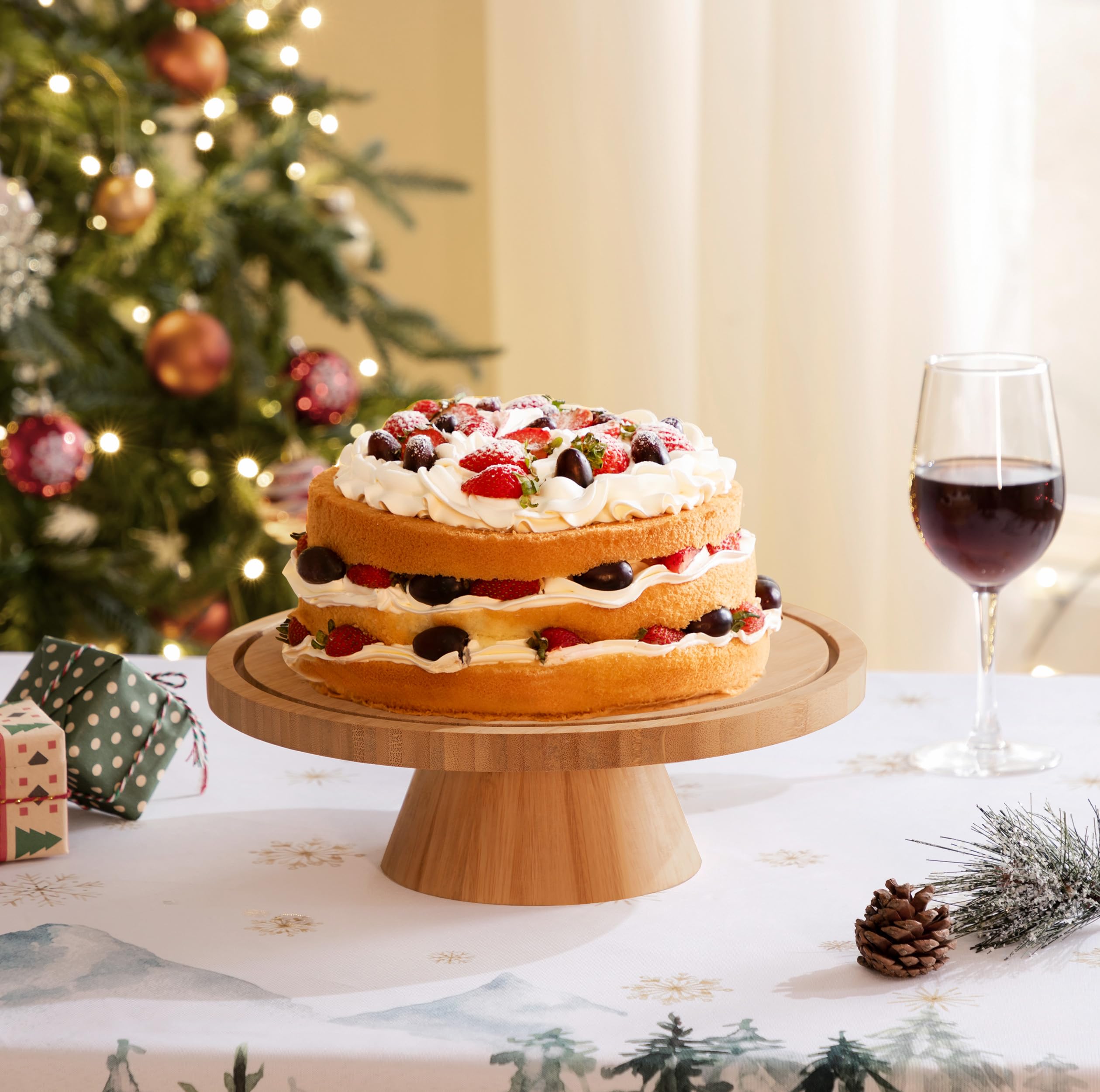 HBlife Cake Stand with Lid (16.5"), Multifunctional Cake Stand with Acrylic Dome, Rectangular Bamboo 2-in-1 Cake Plate Display Stand with Cover for Baking Gifts, Birthday Kitchen Parties, Weddings