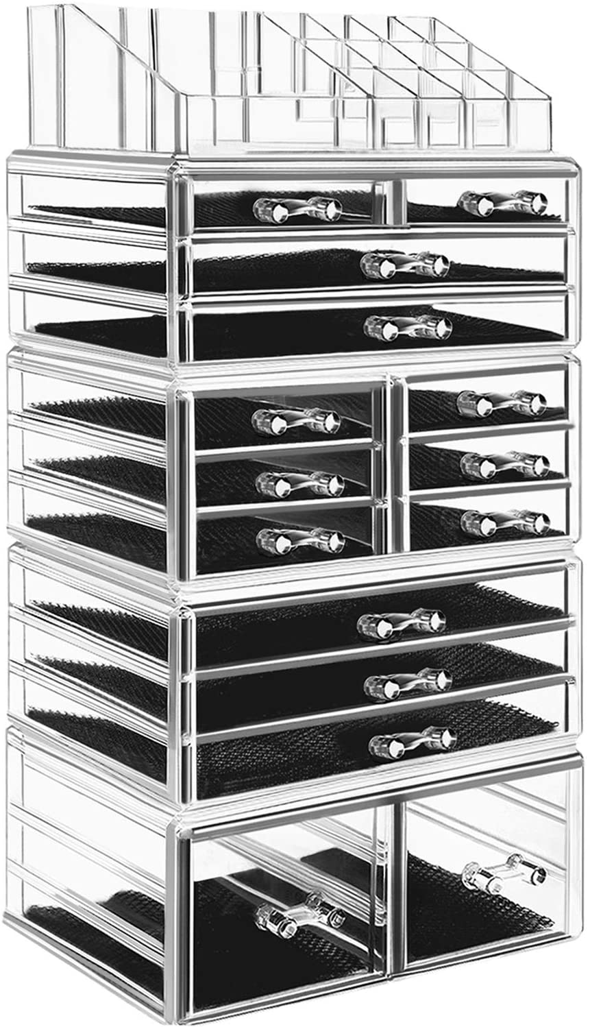 HBlife Makeup Organizer 5 Pieces Acrylic Cosmetic Storage Drawers and Jewelry Display Box, Large