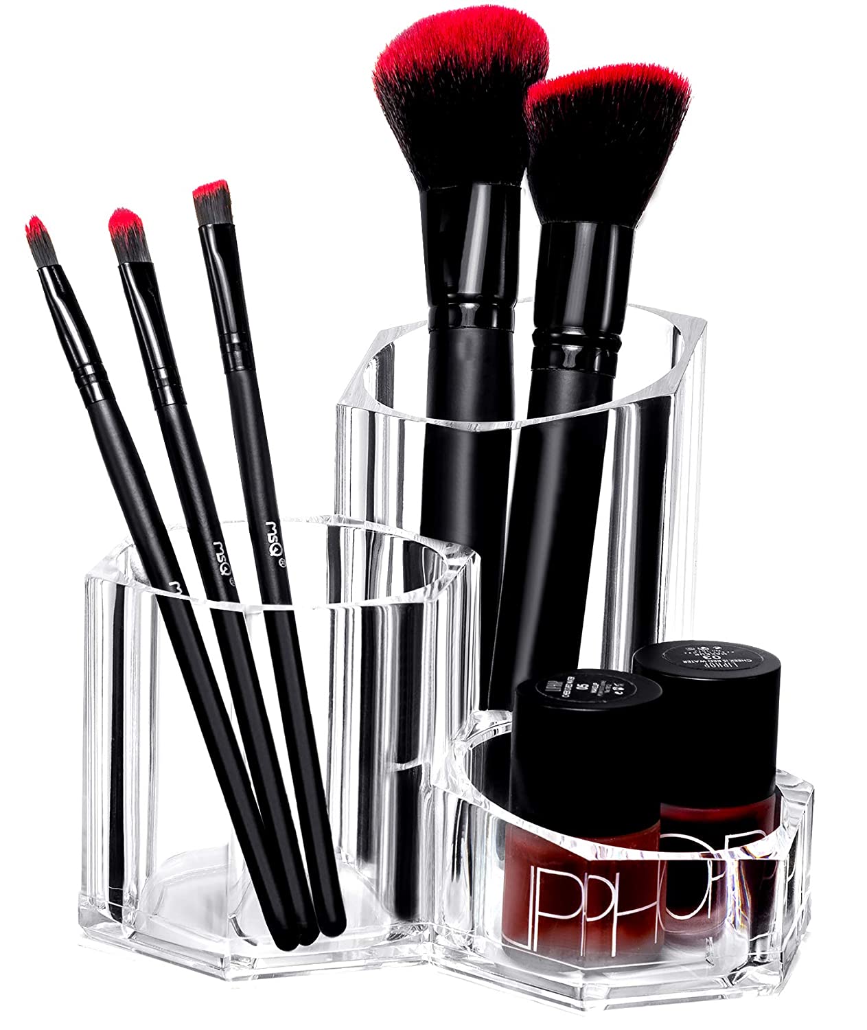 hblife Makeup Brush Holder Organizer, 3 Slot Acrylic Cosmetics Brushes Storage Solution, Clear