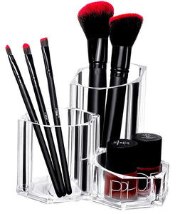 Glam Makeup Brush Holder Organizer, 3 Slot Acrylic Cosmetics Brushes XoXo