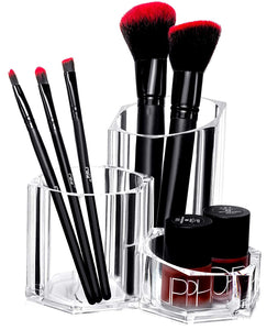 hblife Makeup Brush Holder Organizer, 3 Slot Acrylic Cosmetics Brushes Storage Solution, Clear