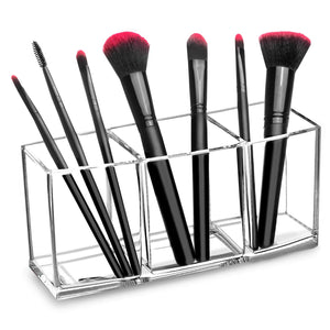 hblife Makeup Brush Holder Organizer, 3 Slot Acrylic Cosmetics Brushes Storage Solution, Clear