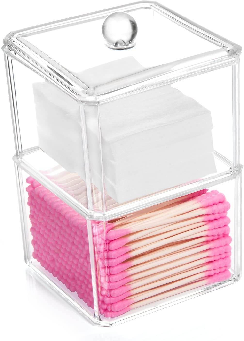 A+Selected Qtips Cotton Balls Makeup Holder with Lid, Acrylic Organizer 3  Section Drawer Tray and Storage for Cotton Swabs, Q-Tips, Make Up Pads
