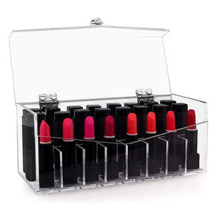 HBlife 24 Spaces Acrylic Lipstick Organizer With Lid Dustproof Lipgloss Holder Case Beauty Makeup Storage