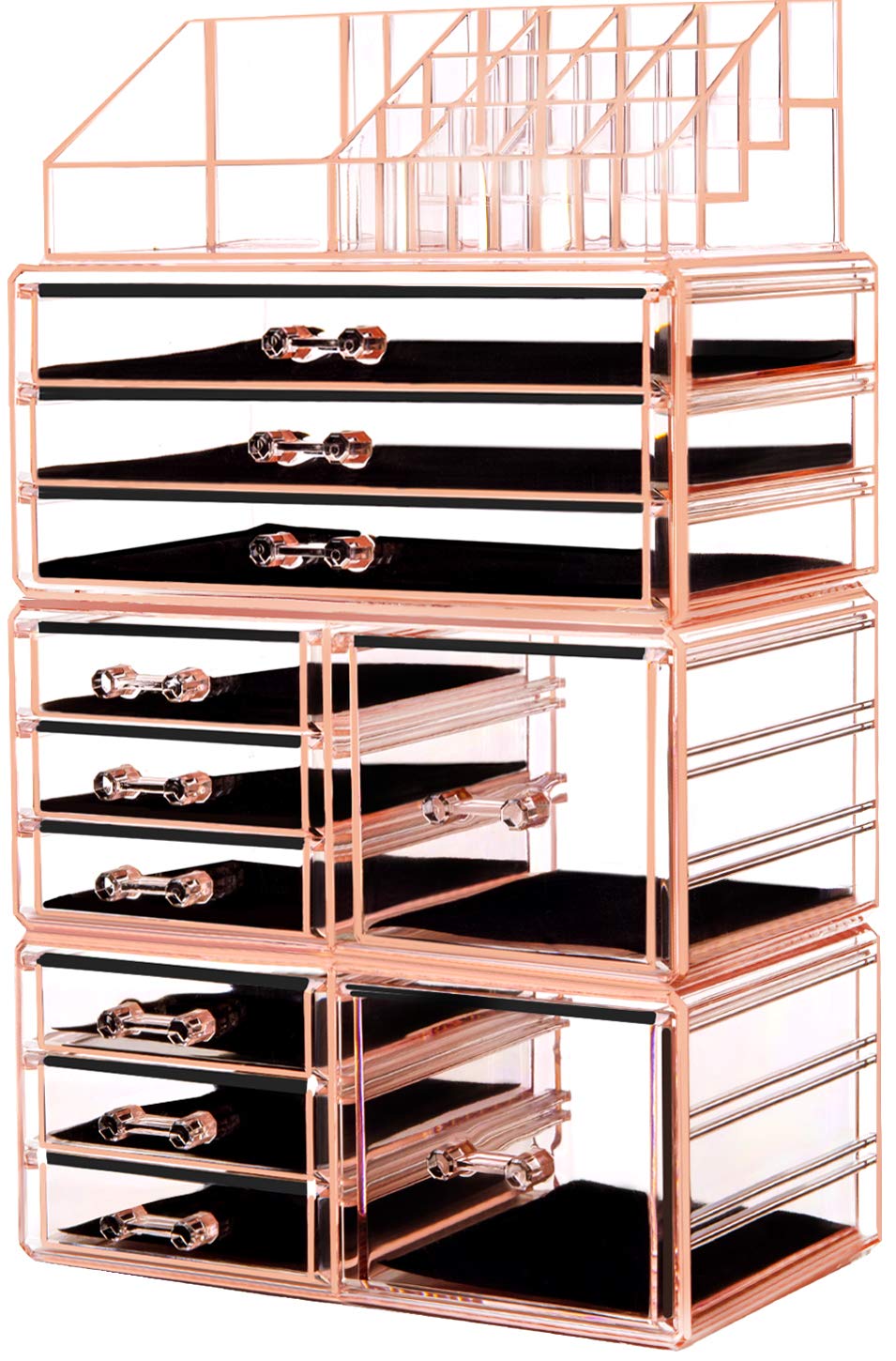 HBlife Acrylic Jewelry and Cosmetic Storage Drawers Display Makeup Organizer Boxes Case with 11 Drawers, 9.5" x 5.4" x 15.8", 4 Piece