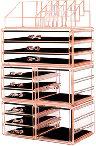 HBlife Acrylic Jewelry and Cosmetic Storage Drawers Display Makeup Organizer Boxes Case with 11 Drawers, 9.5" x 5.4" x 15.8", 4 Piece