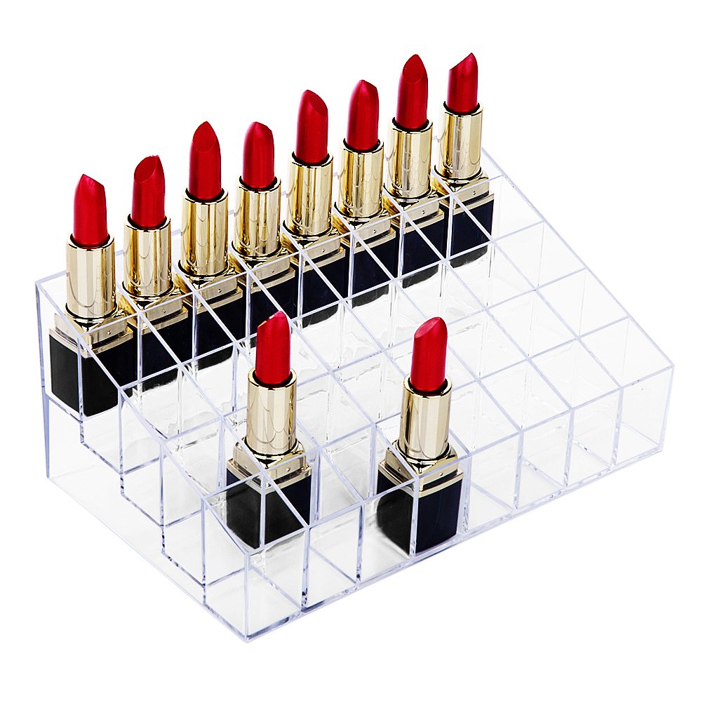 HBlife Lipstick Holder,  Clear Acrylic Lipstick Organizer Display Stand Cosmetic Makeup Organizer for Lipstick, Brushes, Bottles, and More