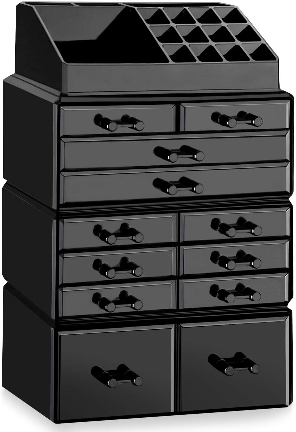 HBlife Makeup Organizer Acrylic Cosmetic Storage Drawers and Jewelry Display Box with 12 Drawers, 9.5" x 5.4" x 15.8", Black