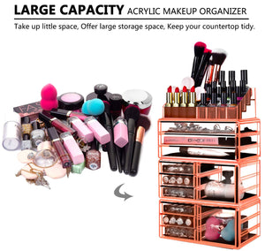 HBlife Acrylic Jewelry and Cosmetic Storage Drawers Display Makeup Organizer Boxes Case with 11 Drawers, 9.5" x 5.4" x 15.8", 4 Piece