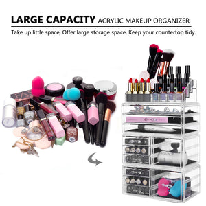 HBlife Acrylic Jewelry and Cosmetic Storage Drawers Display Makeup Organizer Boxes Case with 11 Drawers, 9.5" x 5.4" x 15.8", 4 Piece