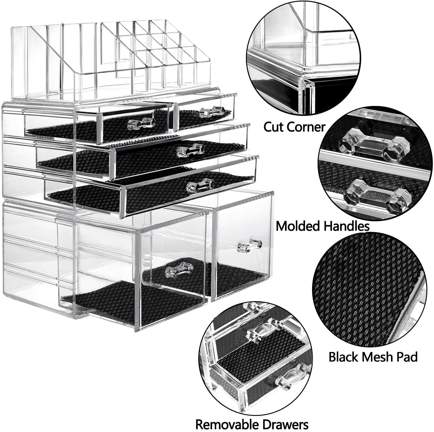 HBlife Makeup Organizer 3 Pieces Acrylic Cosmetic Storage Drawers and Jewelry Display Box