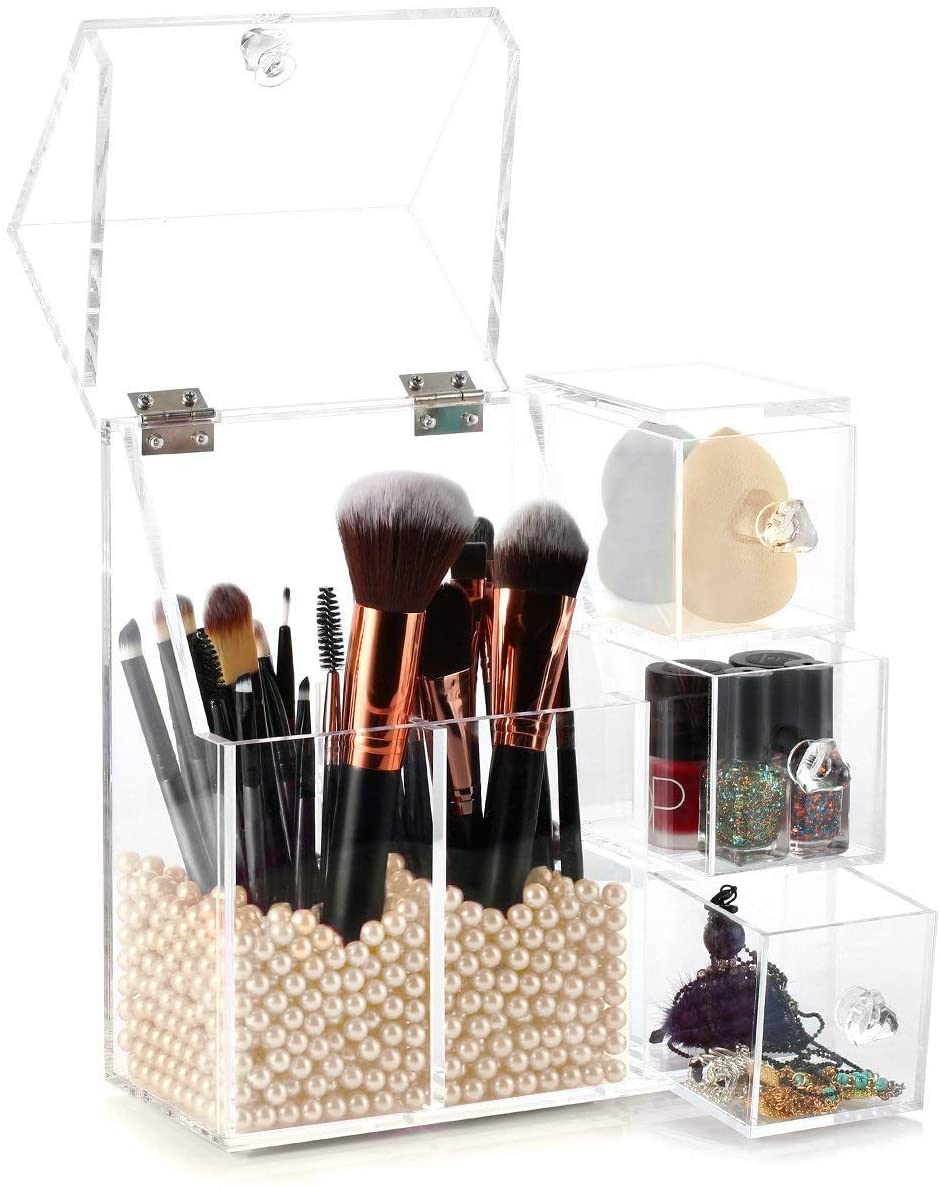 HBlife Makeup Brush Holder, Acrylic Makeup Organizer with 2 Brush Holders  and