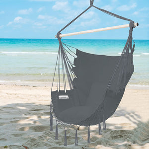 Hammock Chair Hanging Rope Swing Seat Chair with Pocket Max 350 Lbs for Indoor Outdoor Home Bedroom Garden, Seat Cushions Not Included (Grey)