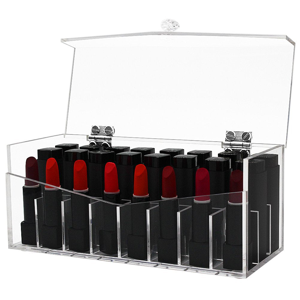 HBlife 24 Spaces Acrylic Lipstick Organizer With Lid Dustproof Lipgloss Holder Case Beauty Makeup Storage