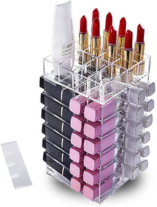 HBlife Lipstick Holder, Acrylic Rotating 64 Lipstick Tower Organizer Spinning Lipstick Tower Lipgloss Holder with Removable Dividers