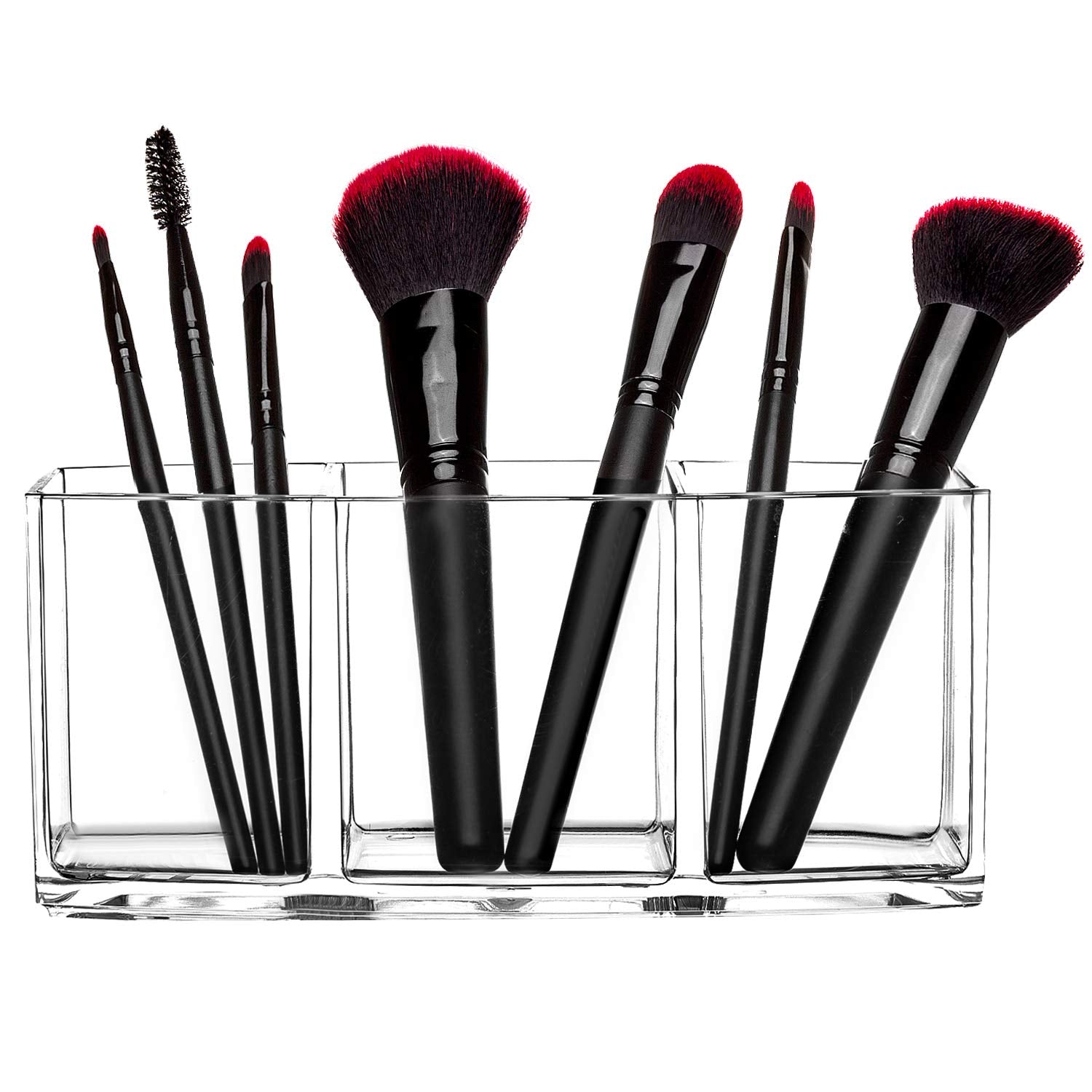 hblife Makeup Brush Holder Organizer, 3 Slot Acrylic Cosmetics Brushes Storage Solution, Clear