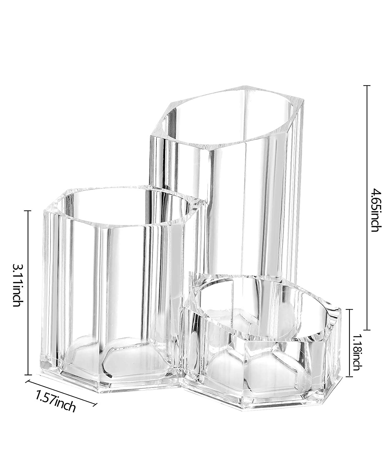 hblife Makeup Brush Holder Organizer, 3 Slot Acrylic Cosmetics Brushes Storage Solution, Clear