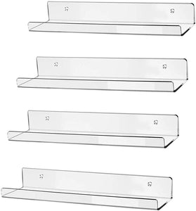 hblife 15" Acrylic Floating Wall Ledge Shelf, Wall Mounted Nursery Kids Bookshelf, Invisible Spice Rack, Clear 5MM Thick Bathroom Storage Shelves Display Organizer, 15" L x 4" D x 2" H