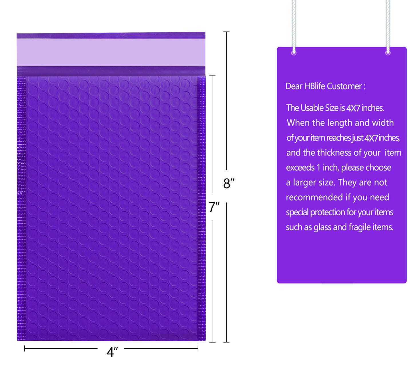 HBlife #000 4x8 Inches Poly Bubble Mailers Self Seal Purple Padded Envelopes, Pack of 50