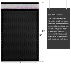HBlife #0 6x10 Inches Poly Bubble Mailers Self Seal Black Padded Envelopes, Pack of 25